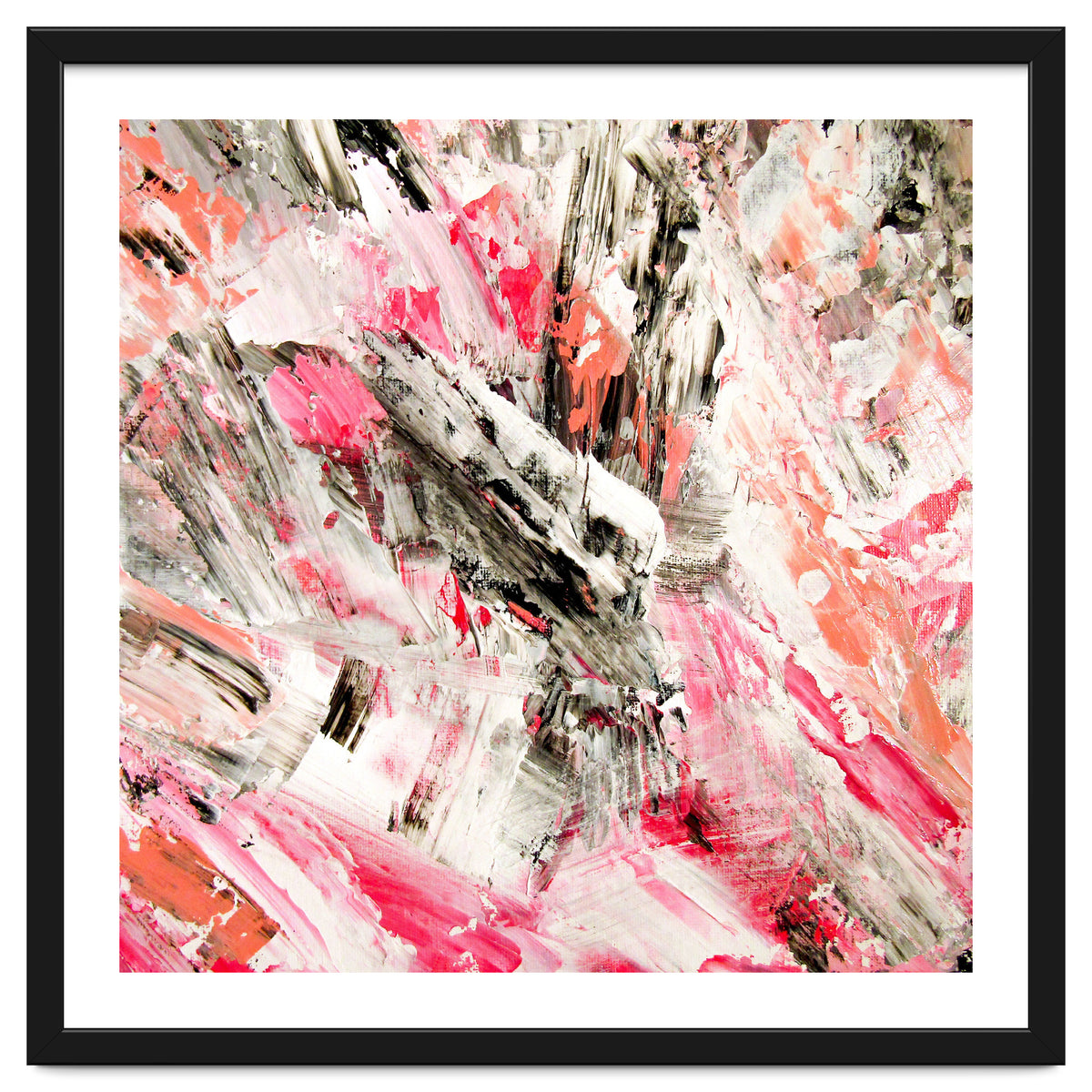Candy Modern Pink Salmon Black Grey Acrylic Brushstrokes