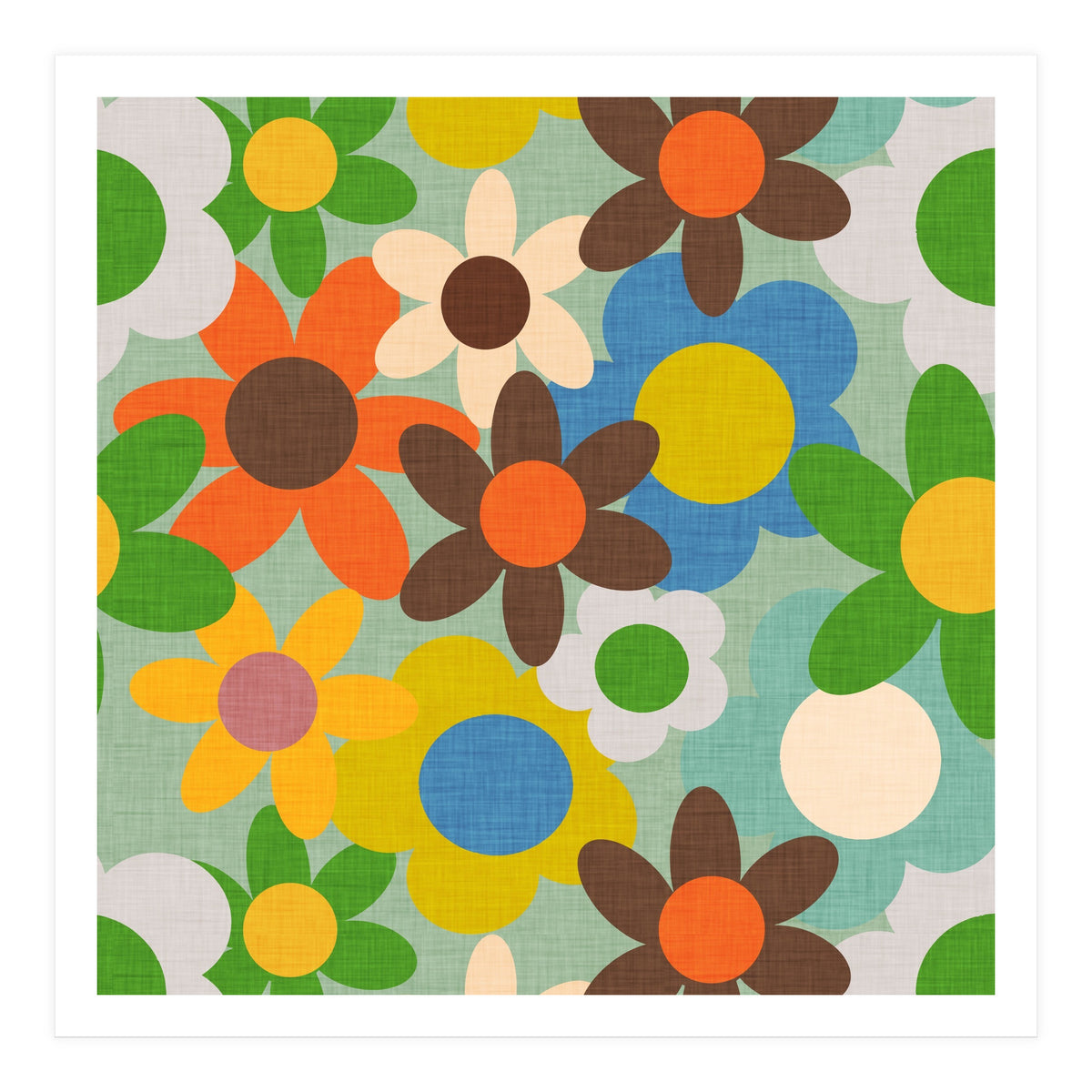 70s Flowers Blue (Print Only)