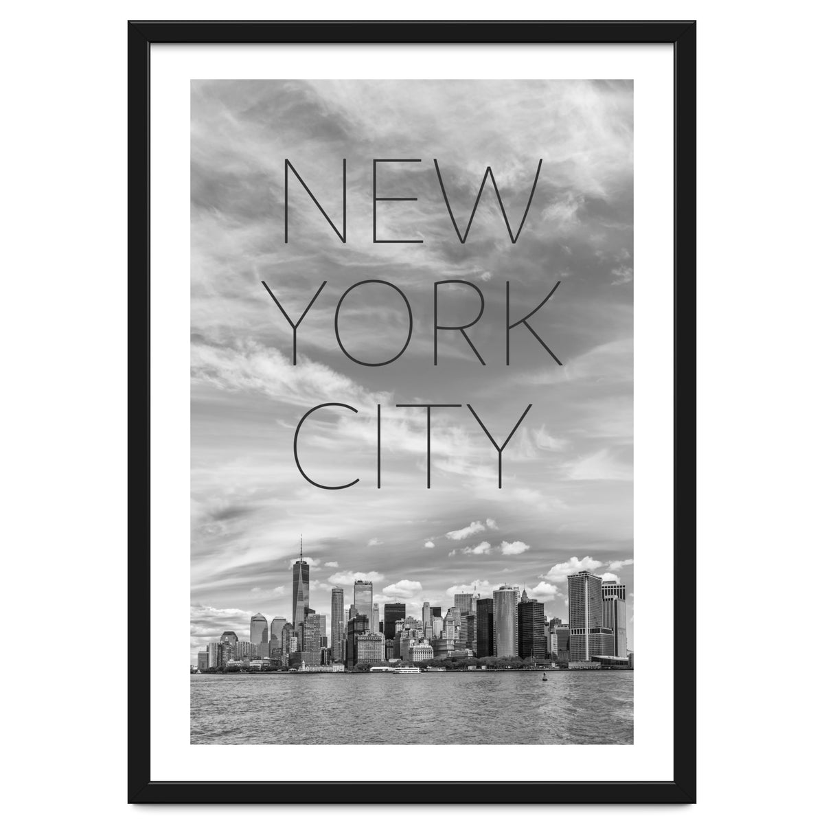 NYC Lower Manhattan & Hudson River | Text & Skyline