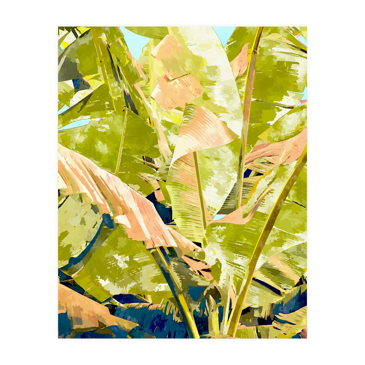 Blush Banana Tree, Tropical Banana Leaves Painting (Print Only)