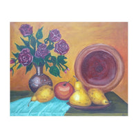 Still life with pears, roses and a dish. (Print Only)