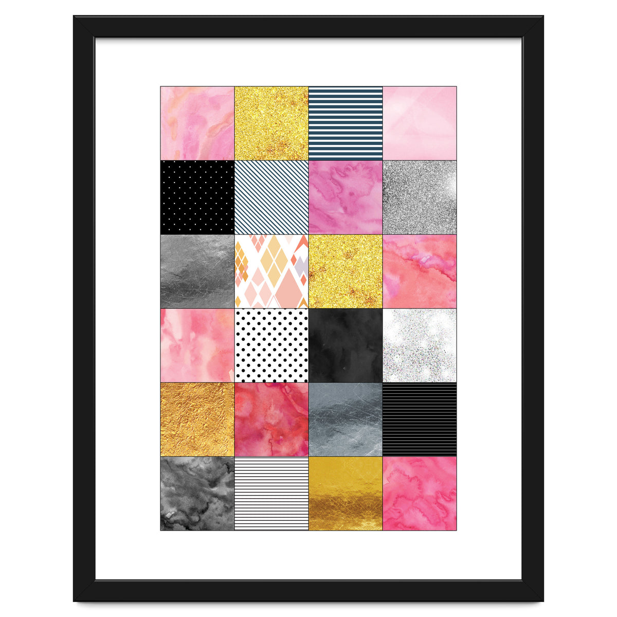 Pink Silver And Gold Quilt Art