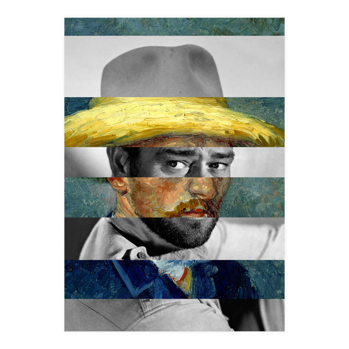 Van Gogh's Self Portrait With Straw Hat & John Wayne (Print Only)