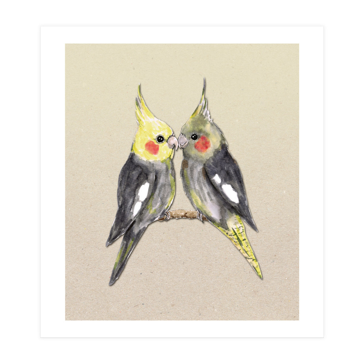 Two cute cockatiels (Print Only)