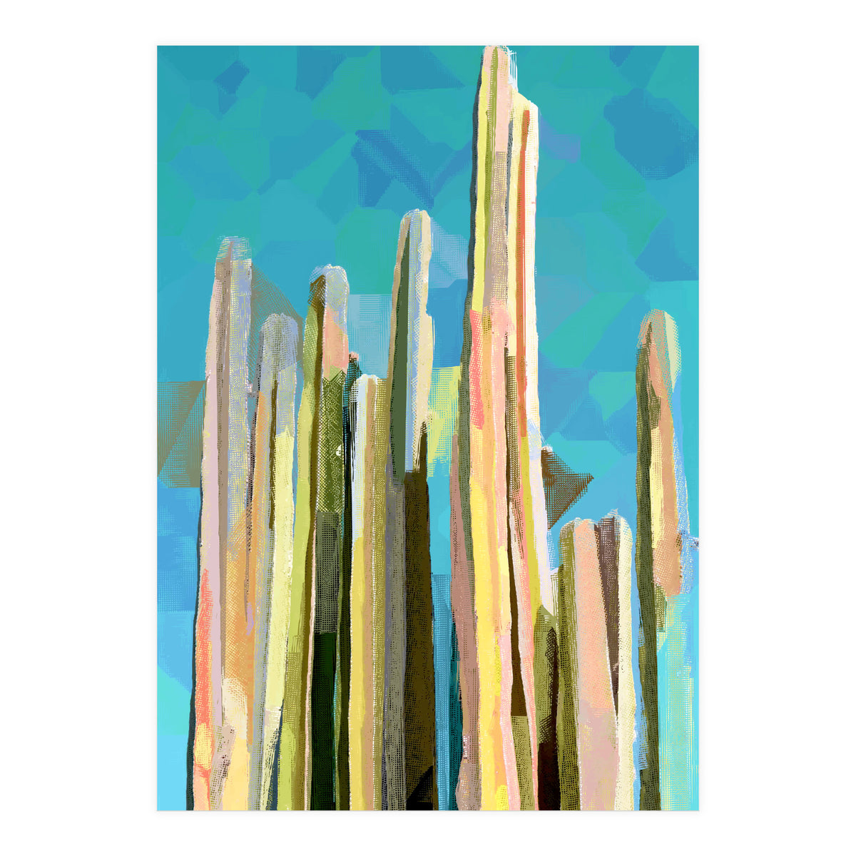 Desert's Rose, Summer Cactus Abstract Pastel Digital Art, Nature Botanical Color Sketch Plant Drawing (Print Only)