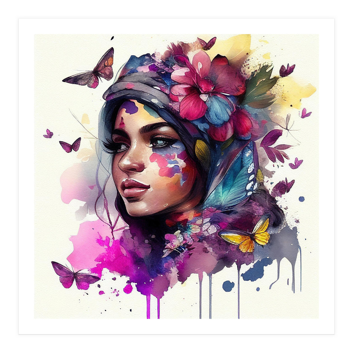 Watercolor Floral Arabian Woman #9 (Print Only)