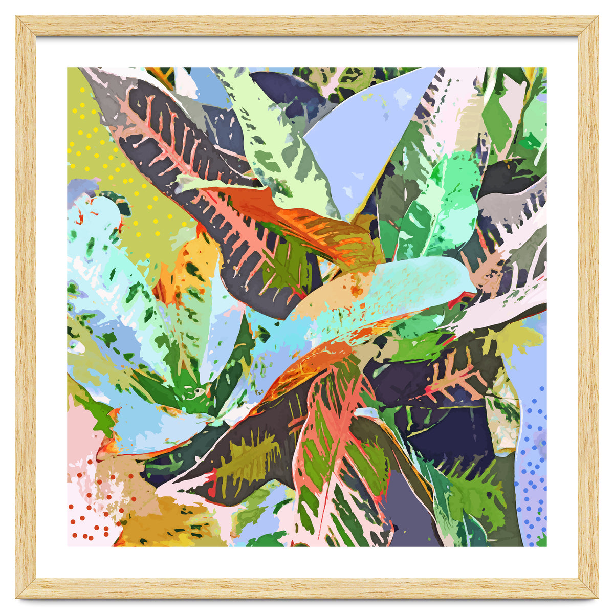 Jungle Plants, Tropical Nature Dark Botanical Illustration, Eclectic Colorful Forest Painting