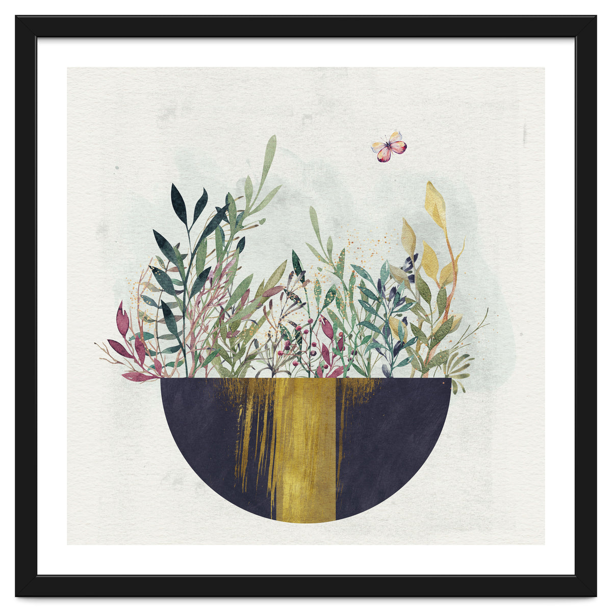 Flowers and leaves in a simple basket