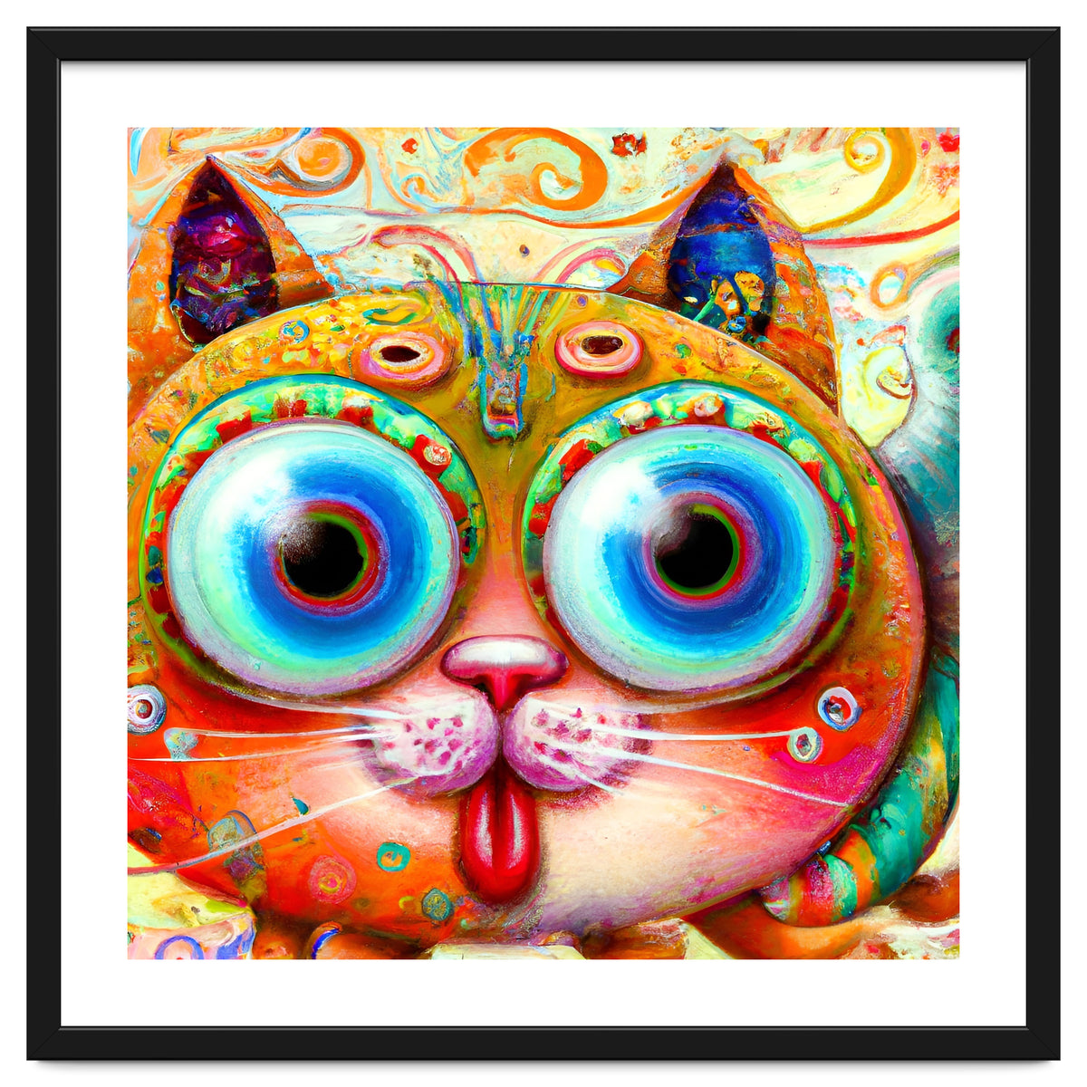 Chaotic and Colorful Fantasy Cat sticking out its Tongue