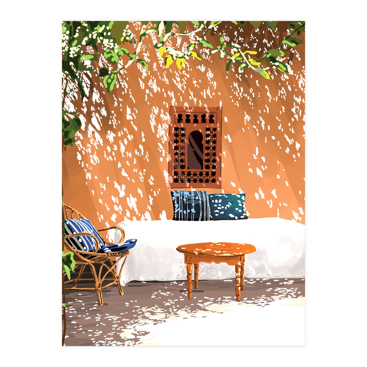 A Relaxed Afternoon | Tropical Summer Architecture | Buildings India Travel Bohemian Décor Painting (Print Only)