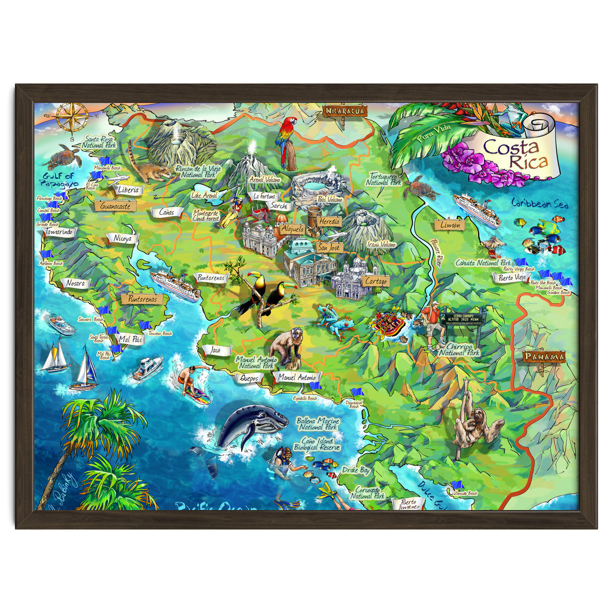 Costa Rica Map Illustration