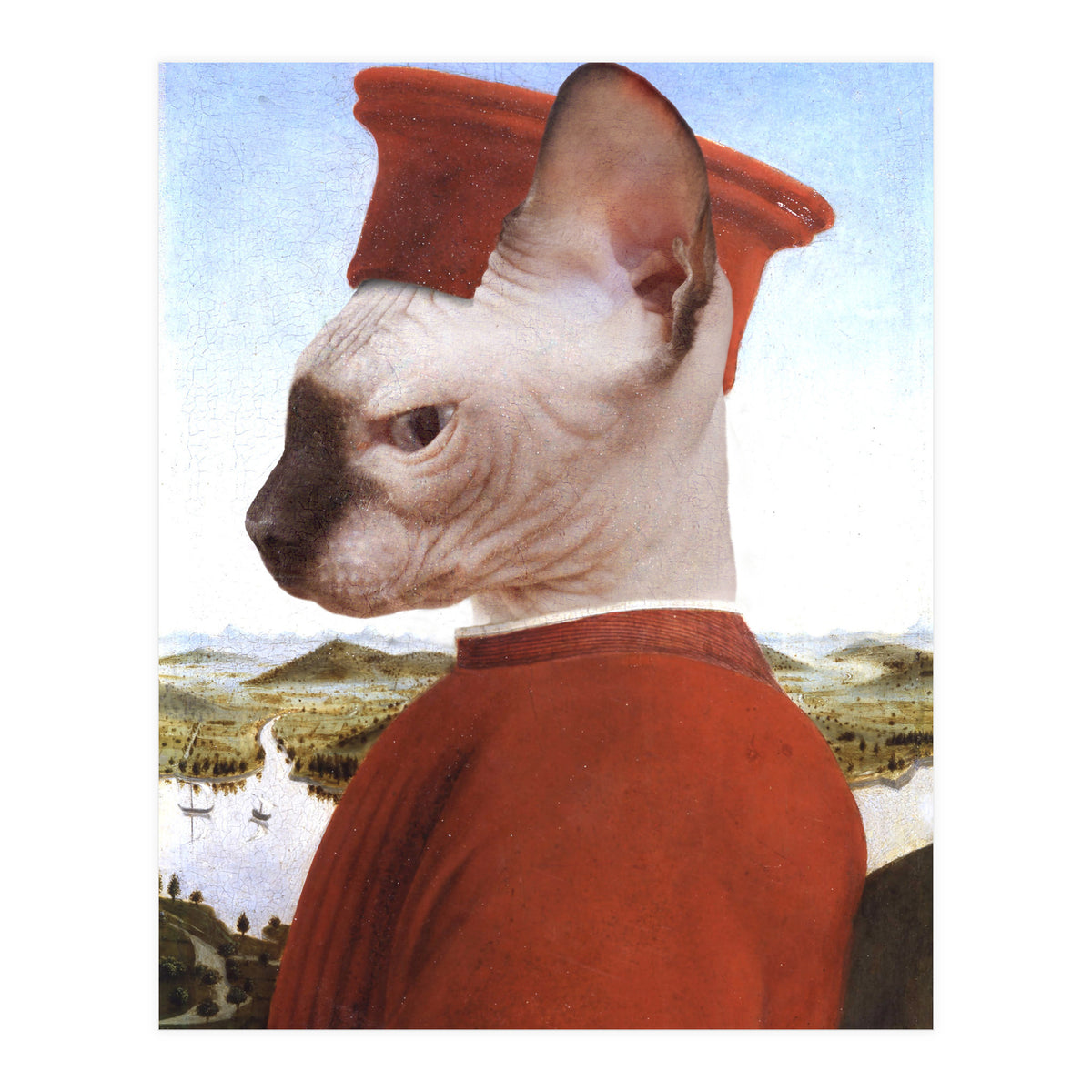 Portrait of a Sphynx Cat as Federico da Montefeltro (Print Only)