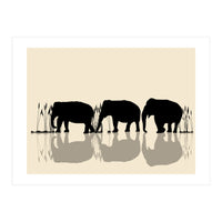 Elephants Crossing Water (Print Only)