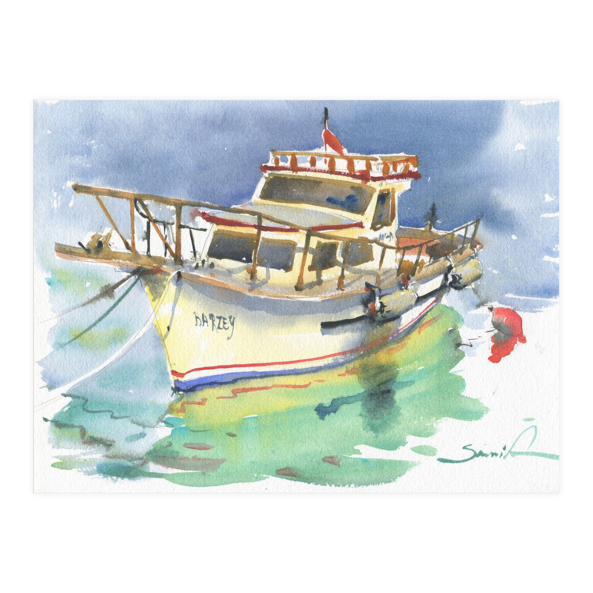 Yacht painting watercolor (Print Only)