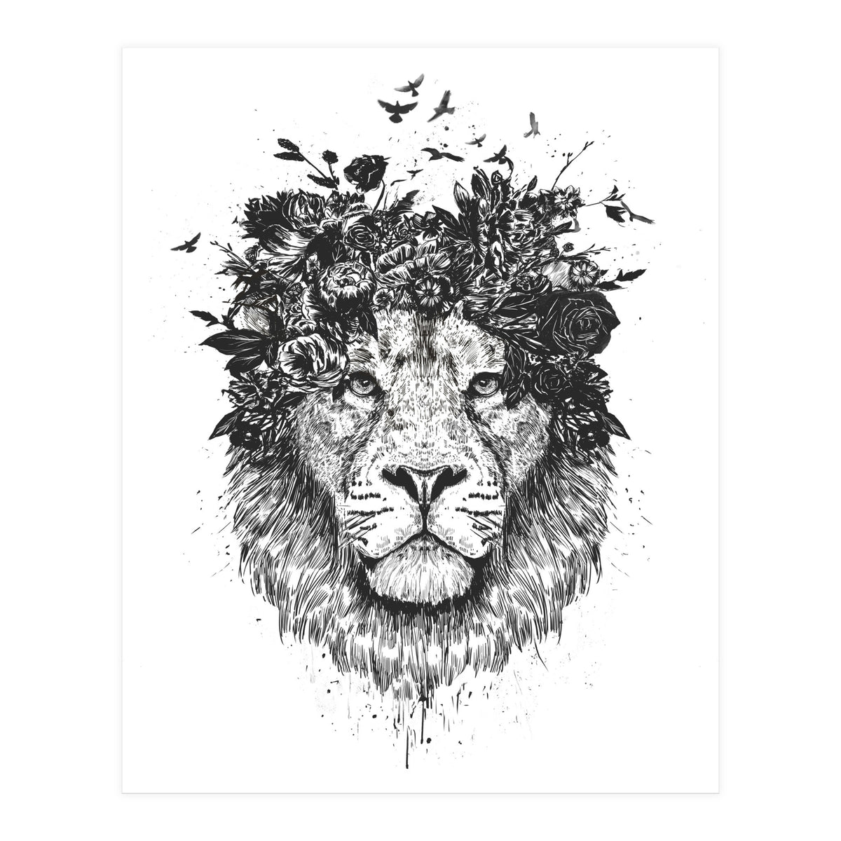 Floral Lion Bw (Print Only)