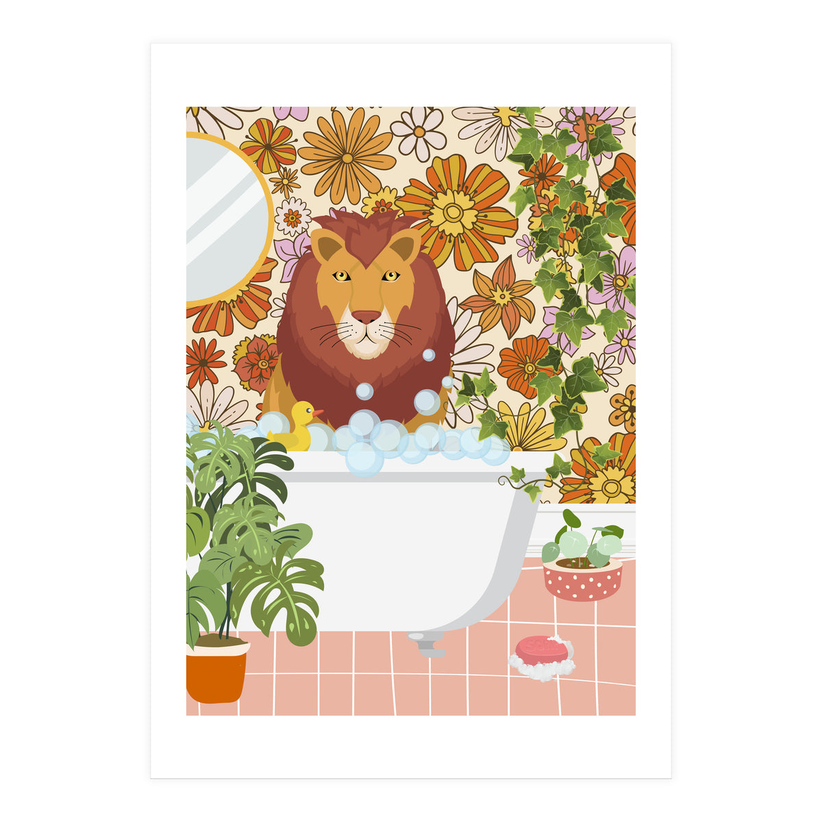 Lion Bathing on Groovy Bathroom (Print Only)