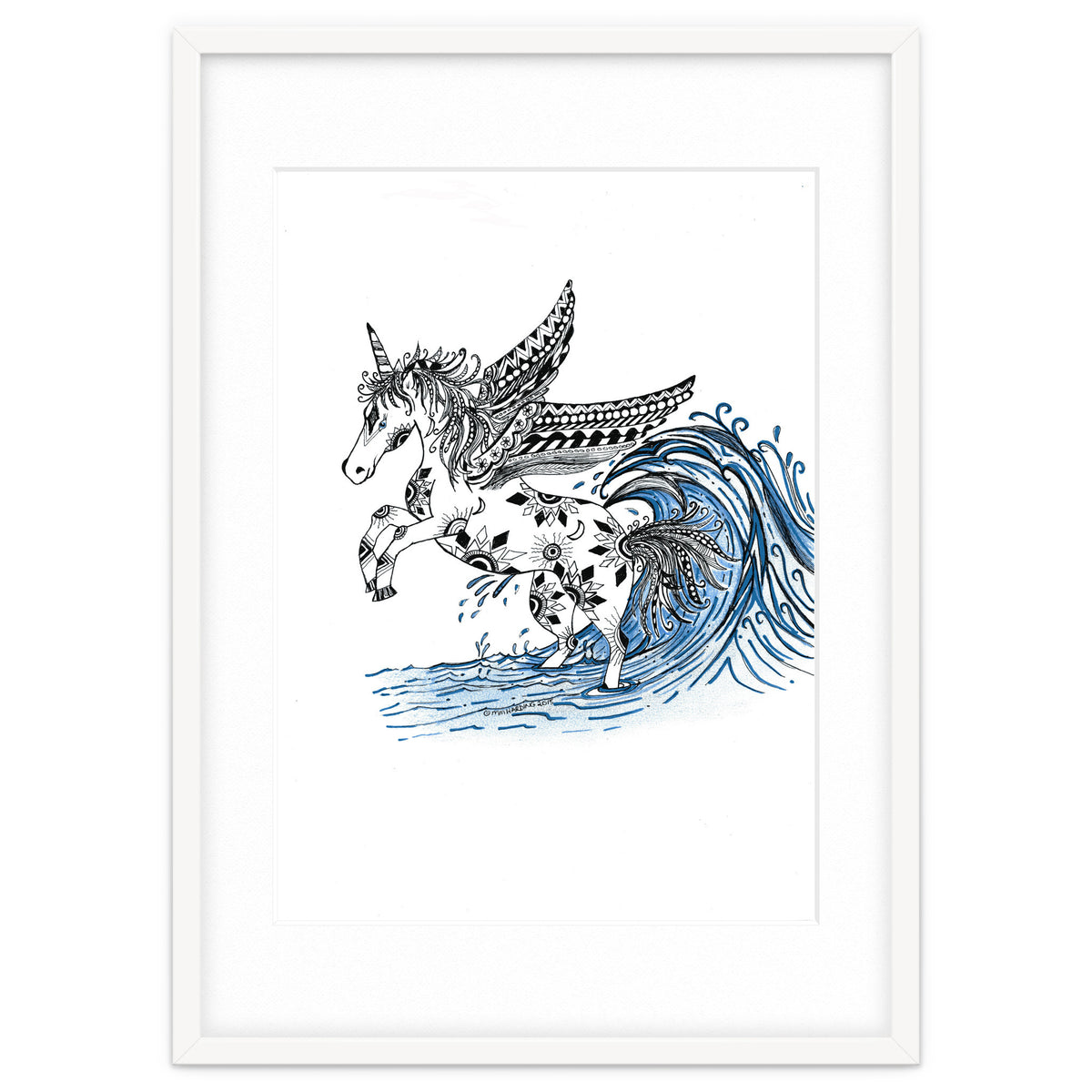 Winged Sun And Moon Unicorn Zentangle