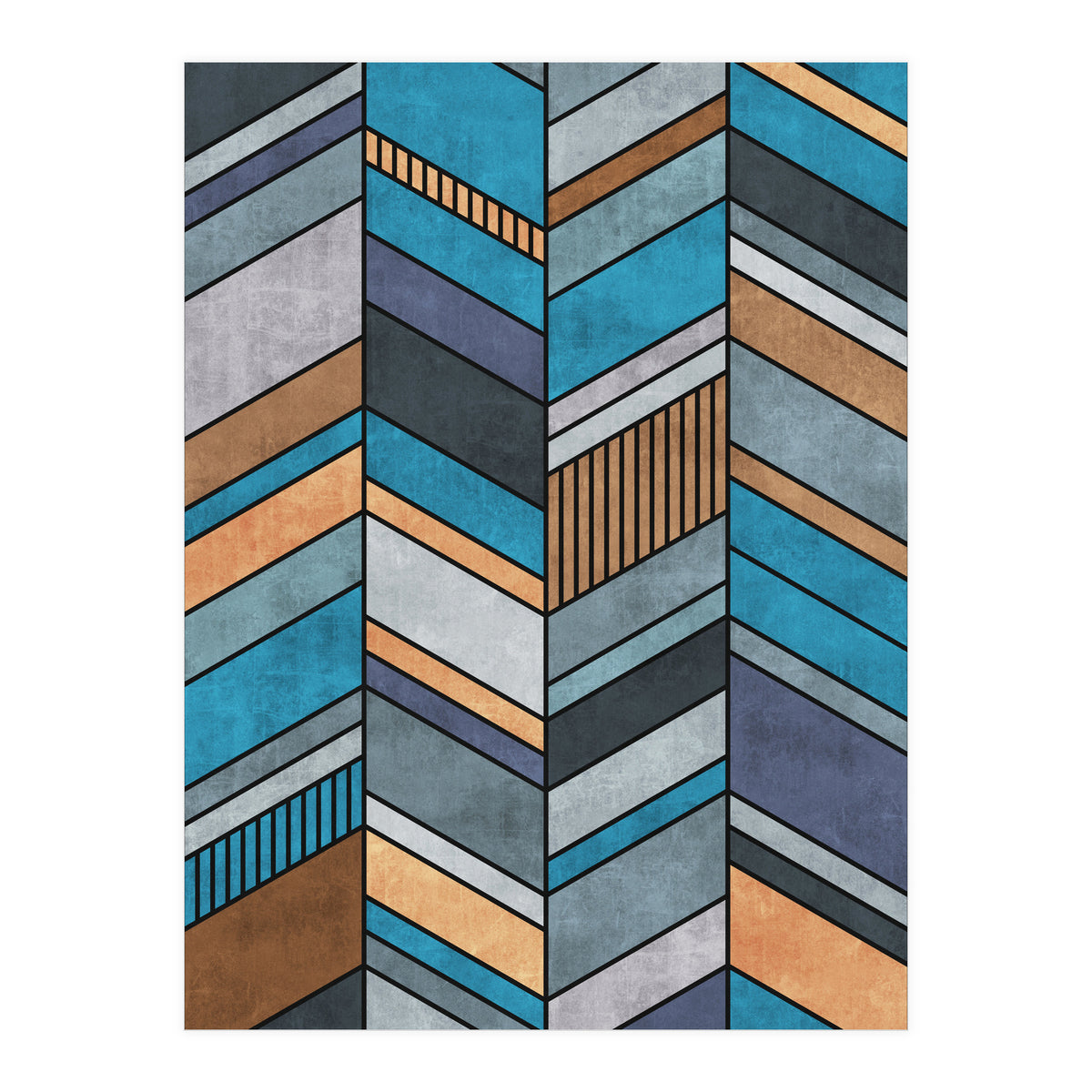 Colorful Concrete Chevron Pattern - Blue, Grey, Brown (Print Only)
