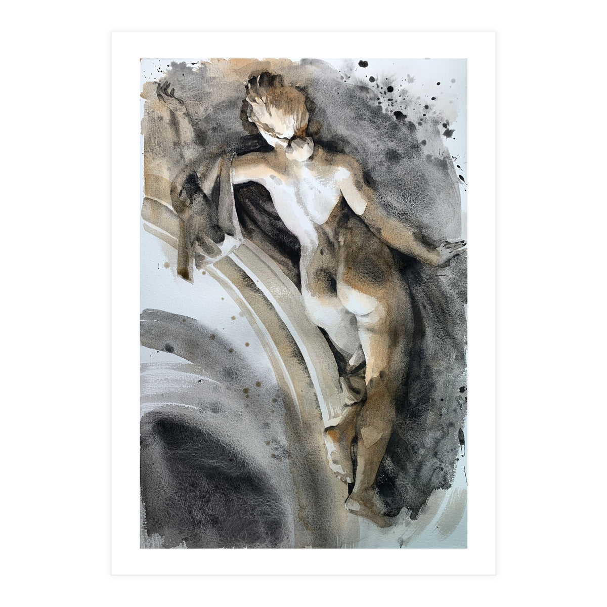 Antique sculpture of a naked girl from behind (Print Only)