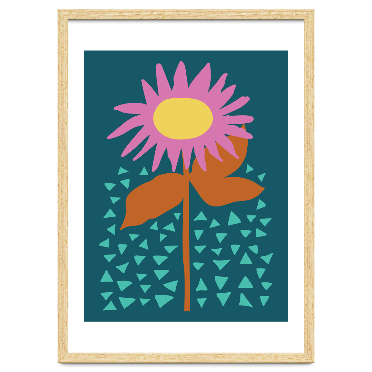 Pink Flower on Teal