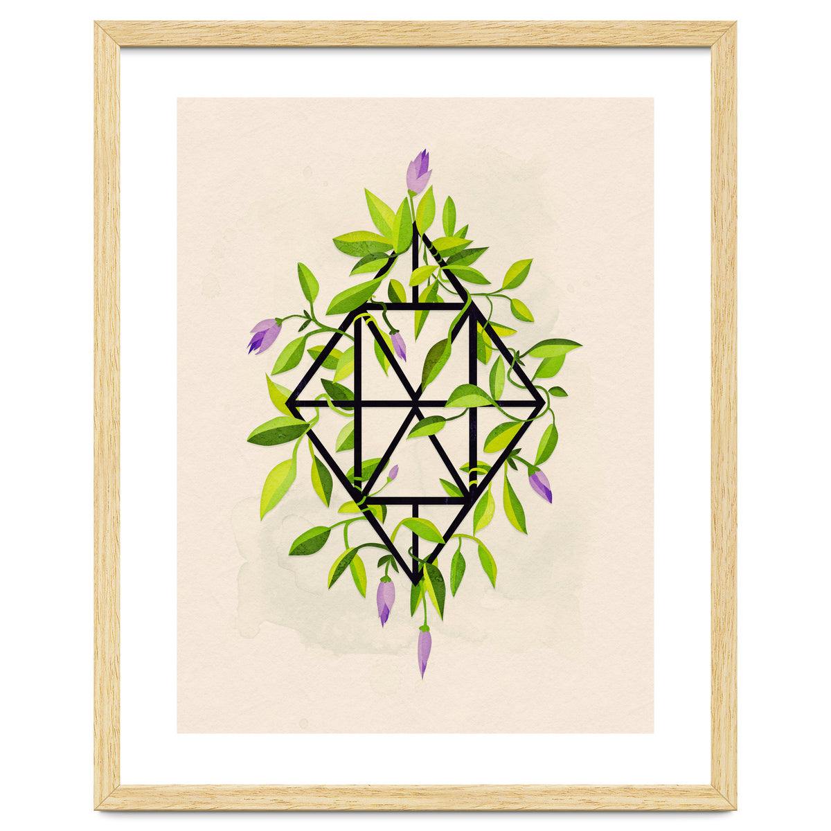 Geometric frame with leaves and flowers