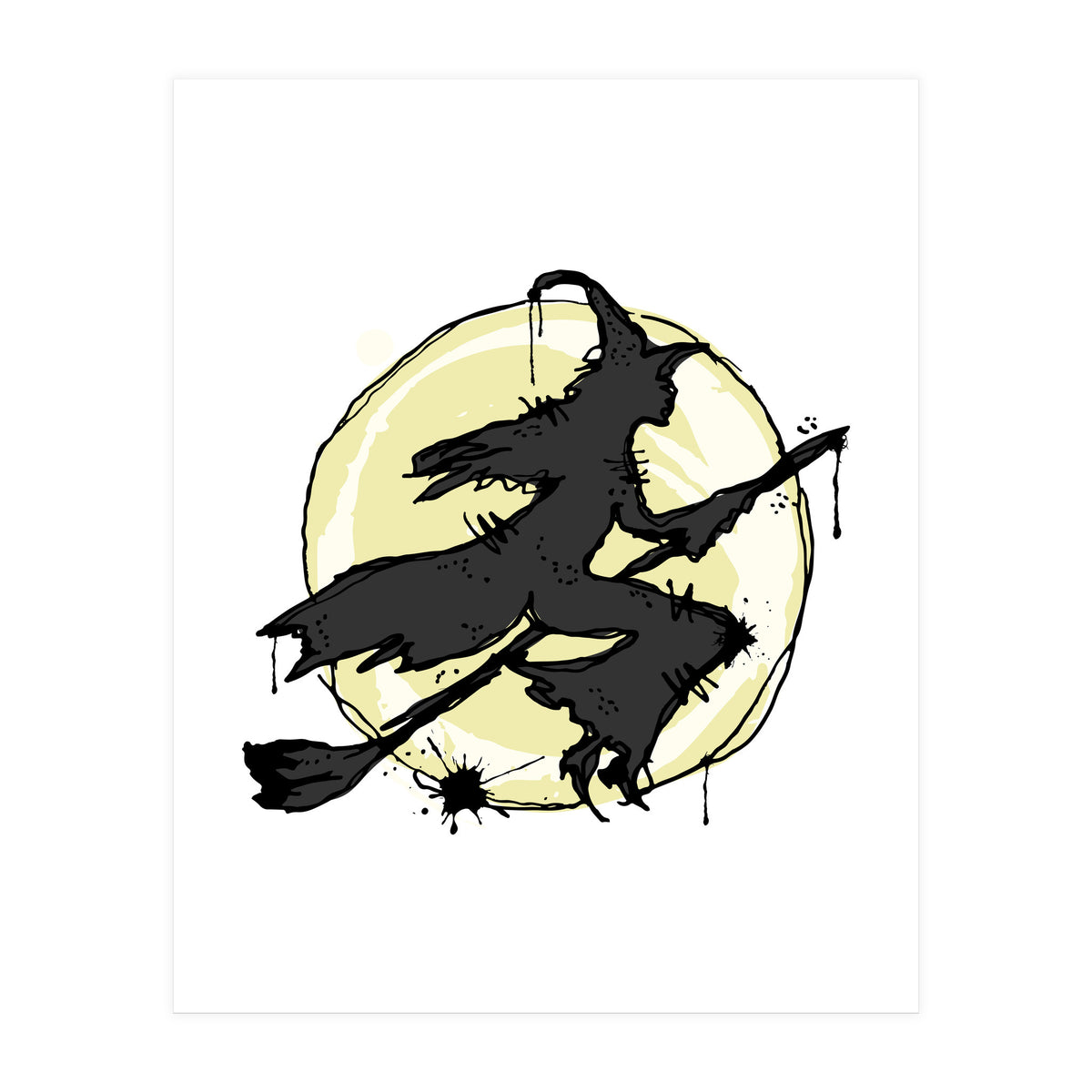 Witch on her broom sketch (Print Only)