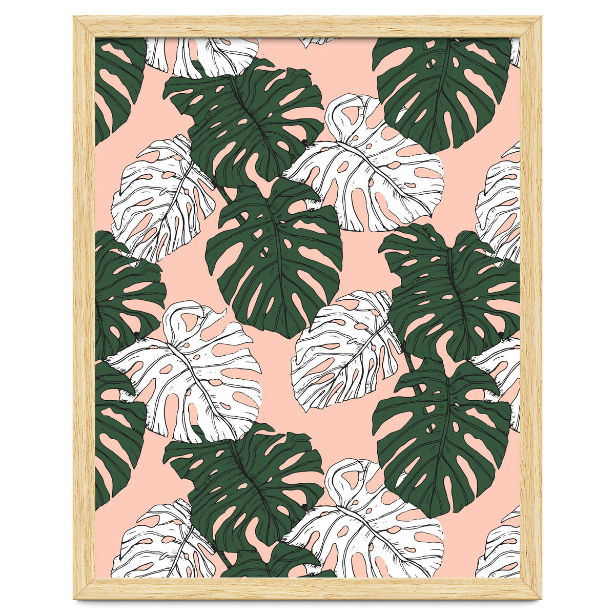 Hand drawing monstera pastel color