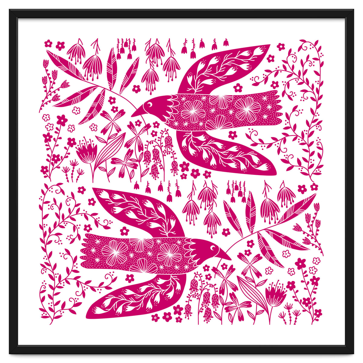 Doves And Flowers Magenta Pink