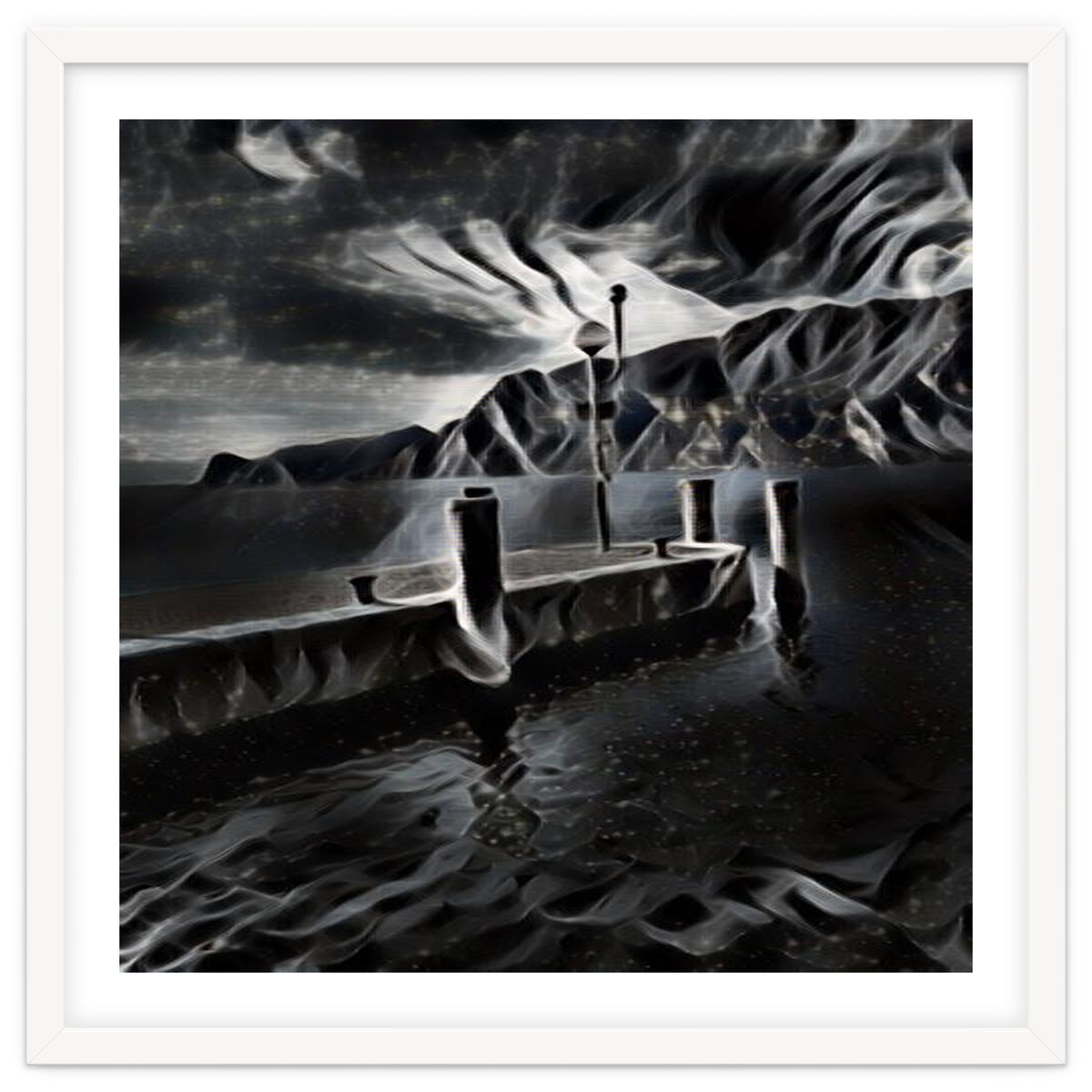 Pier at a smokey night.