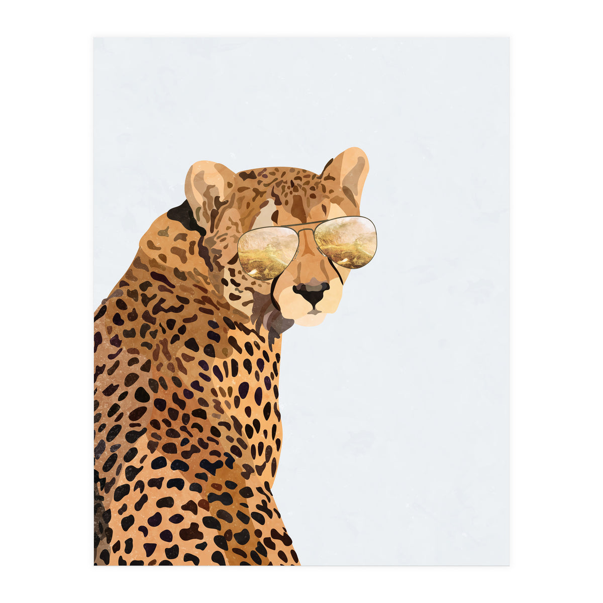 Cool Cat Cheetah Portrait with Gold Sunglasses (Print Only)