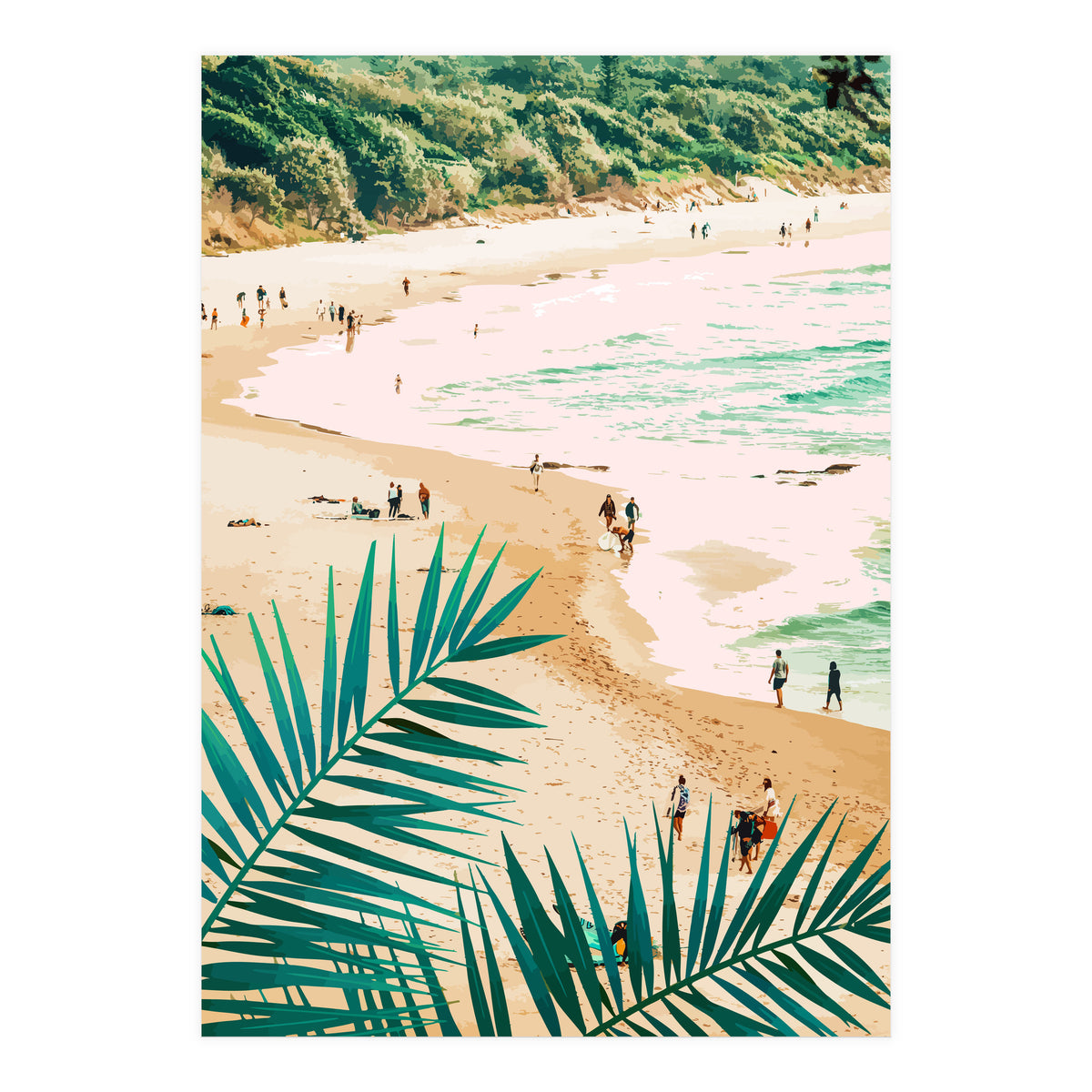 Beach Weekend | Pastel Ocean Sea Tropical Travel | Scenic Sand Palm People Boho Vacation (Print Only)