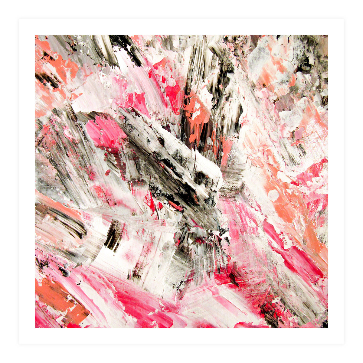 Candy Modern Pink Salmon Black Grey Acrylic Brushstrokes (Print Only)