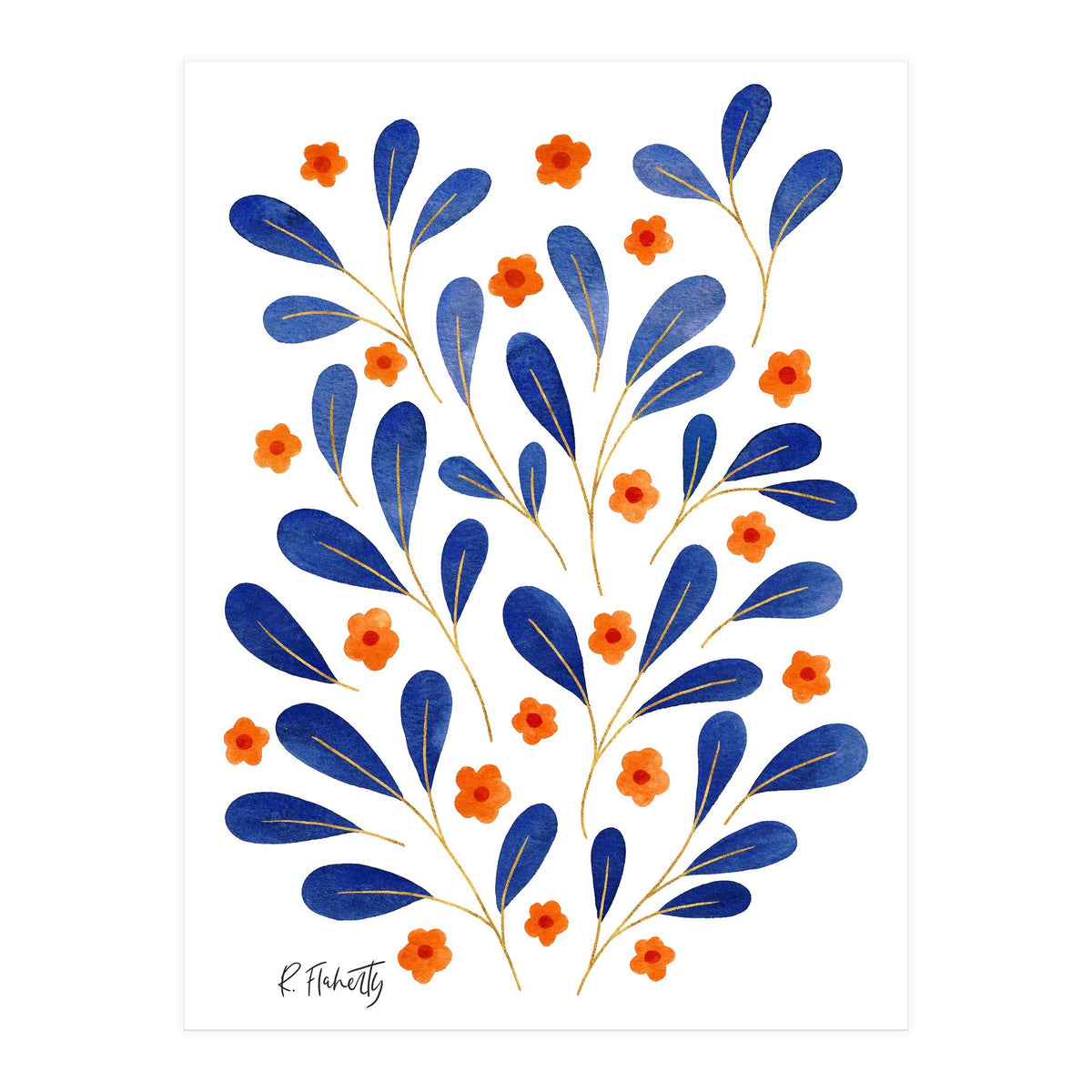 Springtime Floral | Blue and Orange (Print Only)
