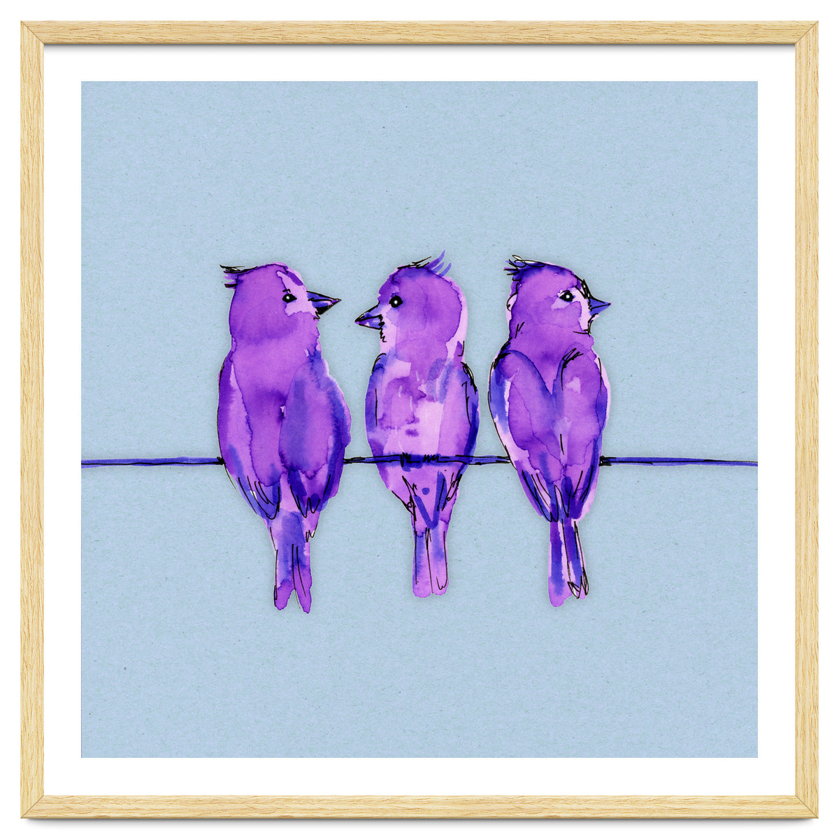Three purple birds