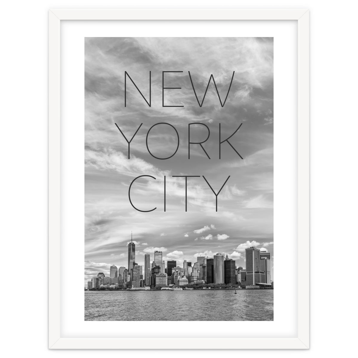 NYC Lower Manhattan & Hudson River | Text & Skyline