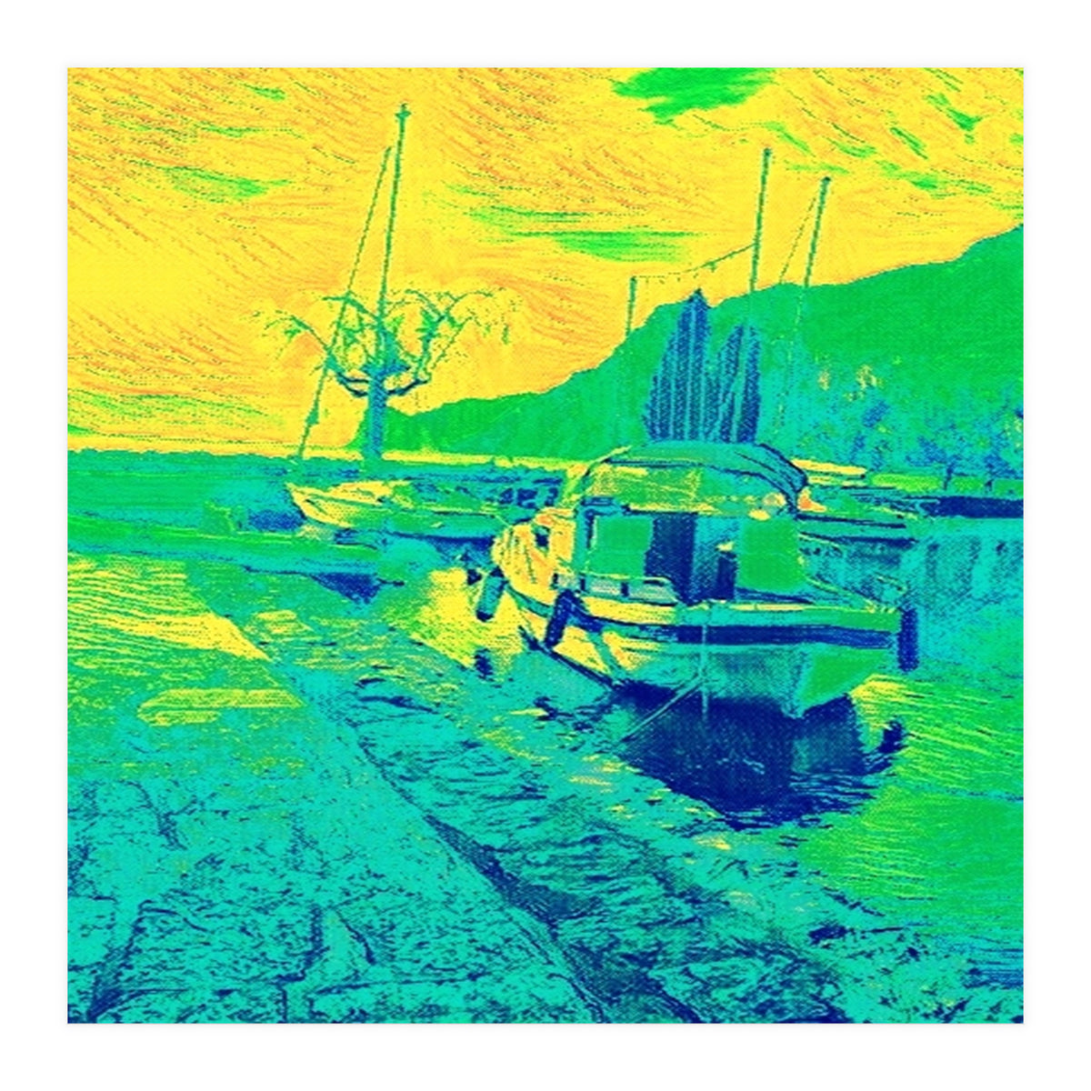 Boats on Green, blue and yellow (Print Only)