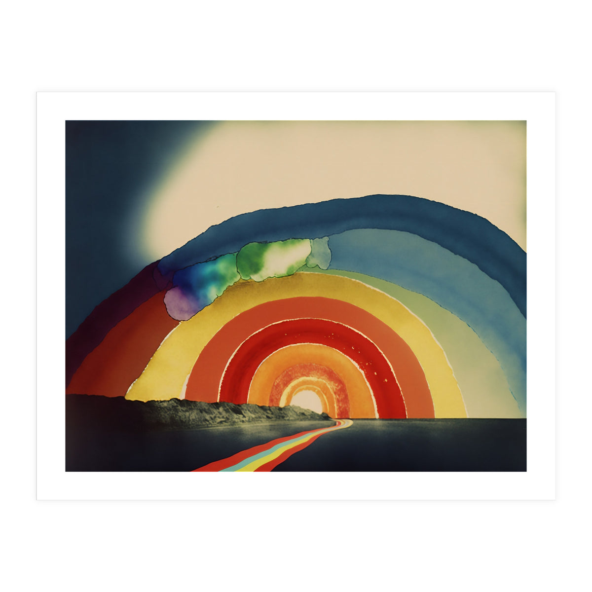 Rainbow Over the Coastline Abstract Painting (Print Only)