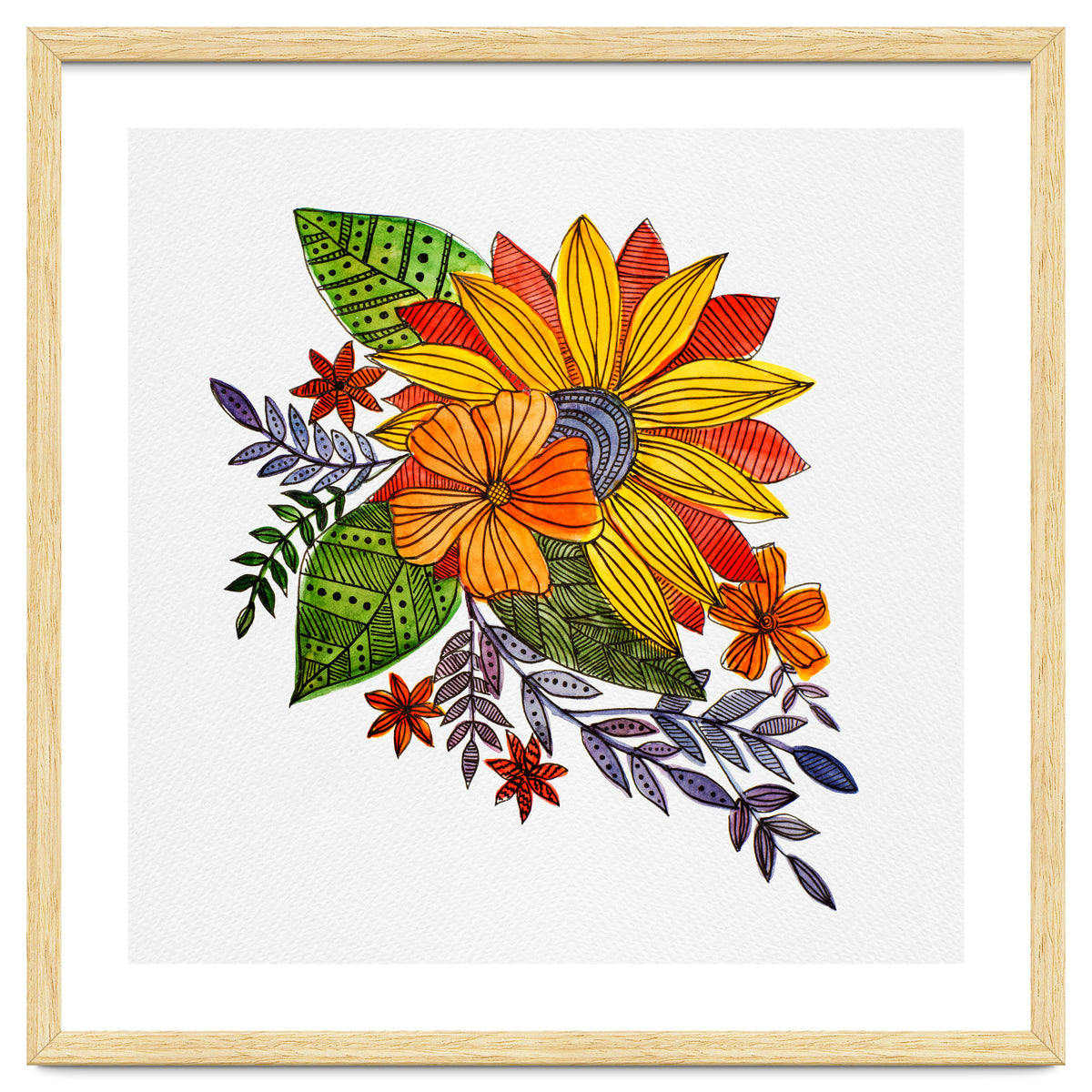 Watercolor and ink Sunflower