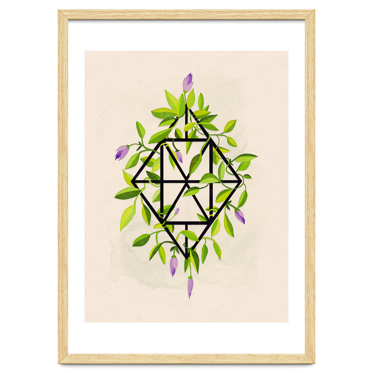 Geometric frame with leaves and flowers