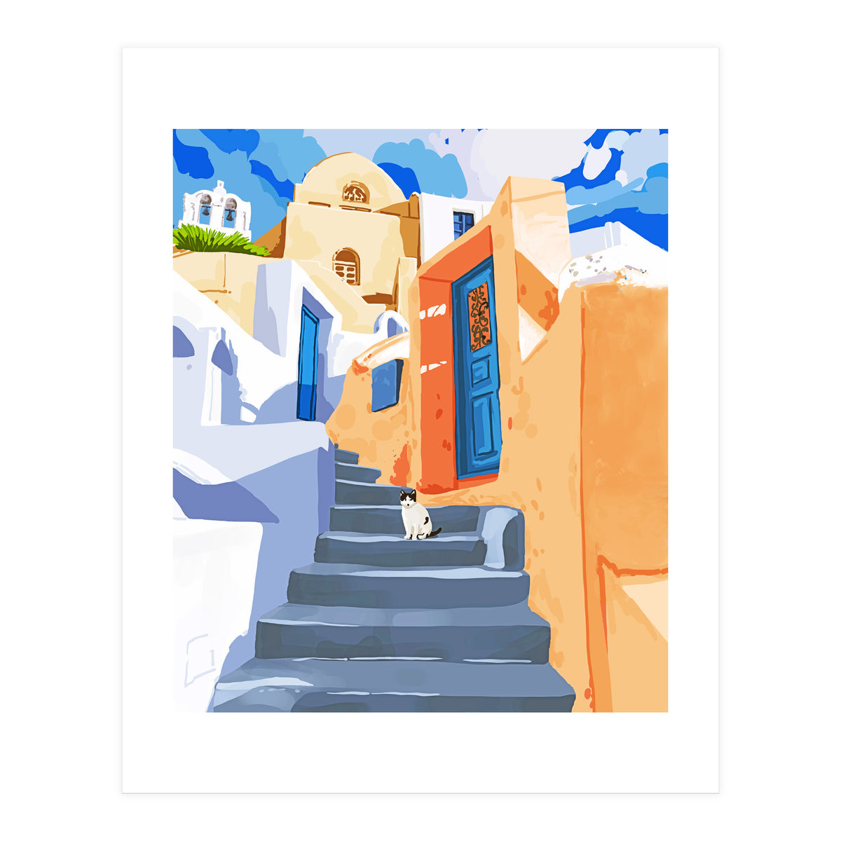 Cat in Greece, Architecture Tropical Exotic Travel (Print Only)