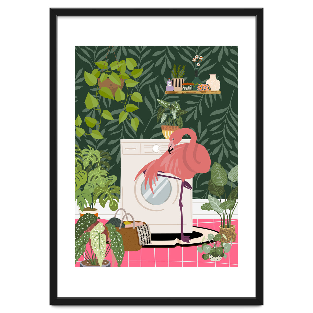 Flamingo in Jungle Laundry Room