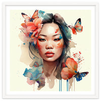 Watercolor Floral Asian Woman #1