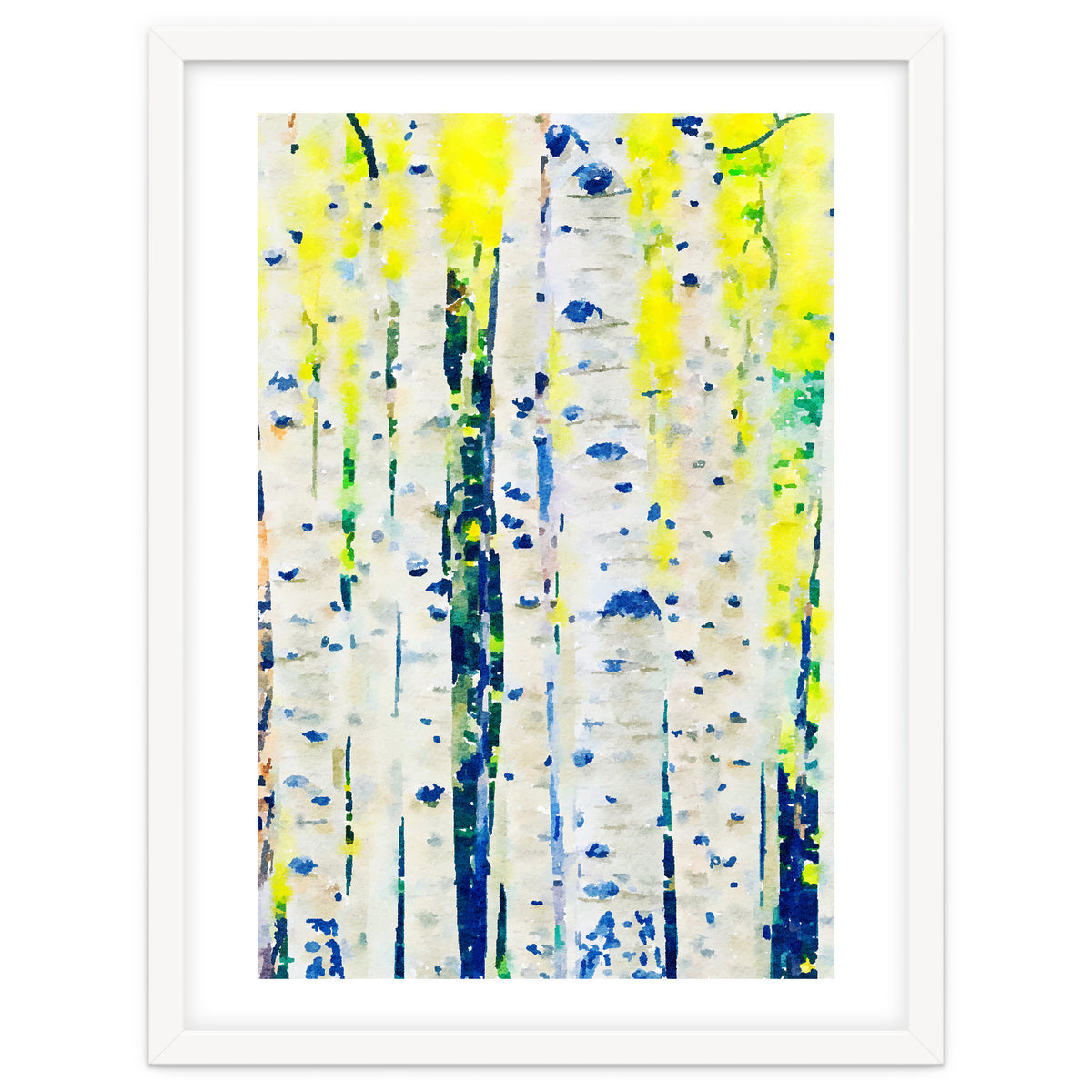 Aspen Tree Forest, Nature Watercolor Landscape Painting, Mystical Botanical Plants