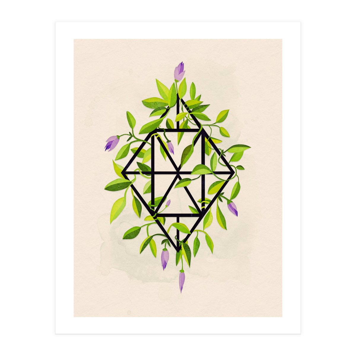 Geometric frame with leaves and flowers (Print Only)
