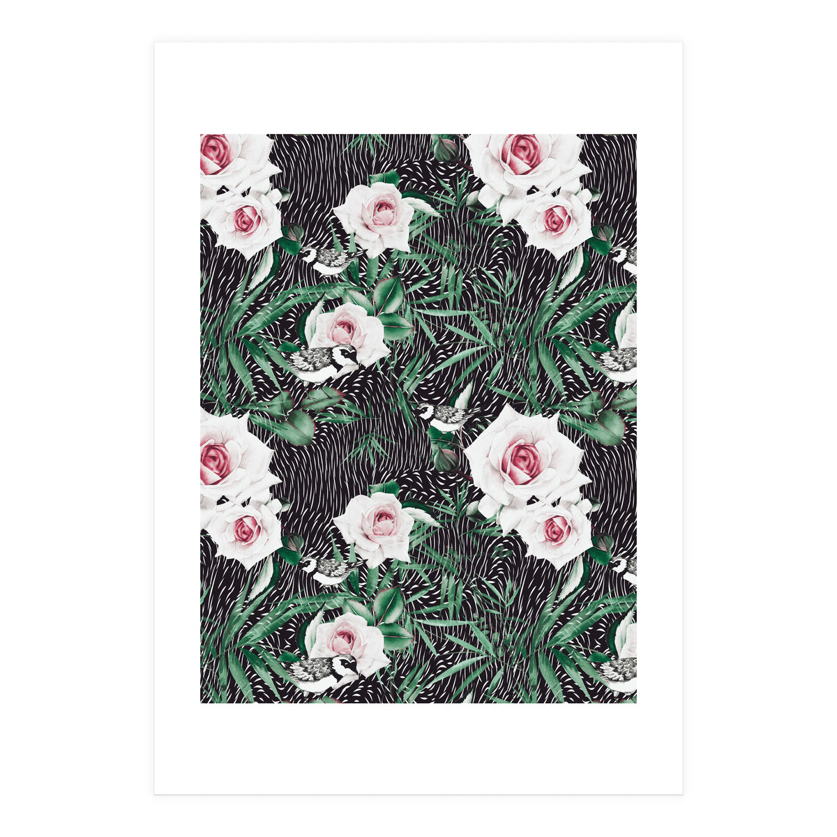 Dark flowery abstract of birds (Print Only)