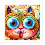 Chaotic and Colorful Fantasy Cat sticking out its Tongue (Print Only) thumbnail
