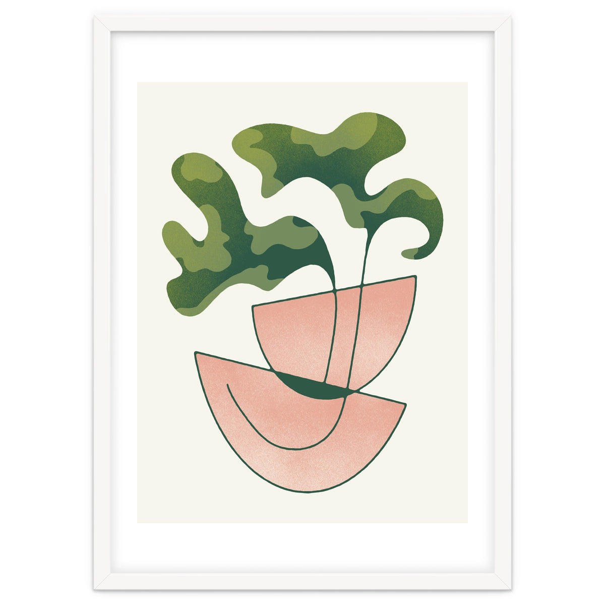 Two Abstract Plant Leaves In A Geometric Vase