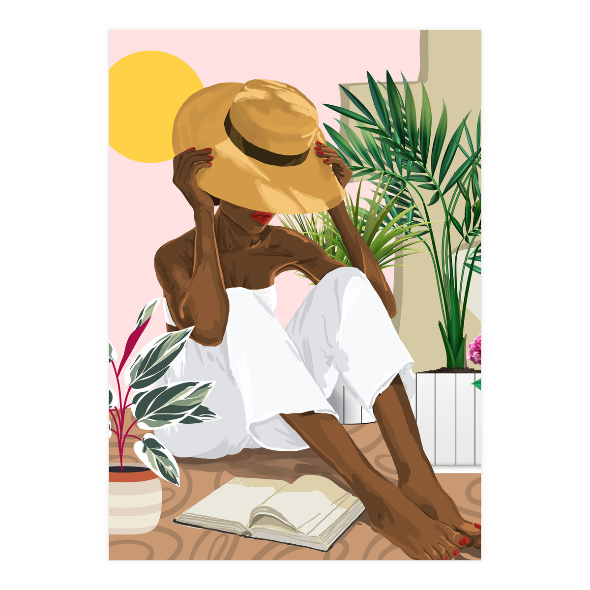 Summer Reading | Modern Bohemian Black Woman Travel | Beachy Vacation Book Reader (Print Only)