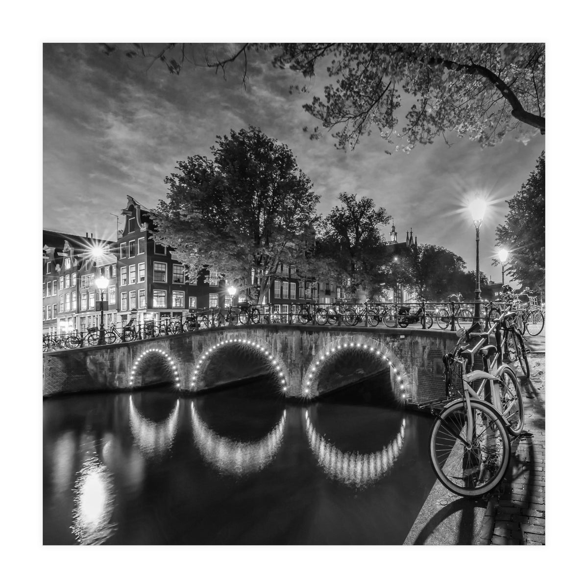 AMSTERDAM Idyllic nightscape from Keizersgracht | Monochrome (Print Only)