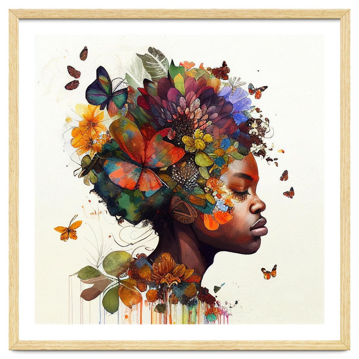 Watercolor Butterfly African Woman #5